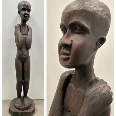 Hand-Carved Wooden Statue Signed Roger Francois