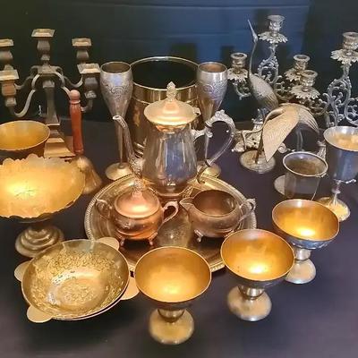Brass & Metal Decor Collection with Candelabra, Tea Set & Accent Pieces