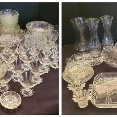 Clear Glass Bowls, Cups, Plates and More