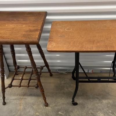 Vintage Wood Accent Table & Metal Typewriter Stand on Wheels