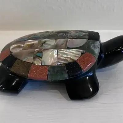  Stone Turtle with Inlaid Shell