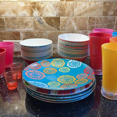 Colorful Glasses & “Summer” Melamine Plates & Bowls