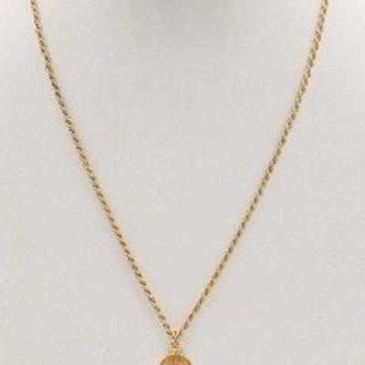 250 • 14k gold necklace & coin, 6.4g
