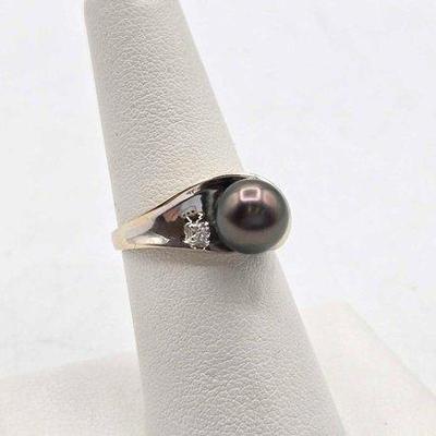 276 • 14k gold, diamond & pearl ring, 4.3g