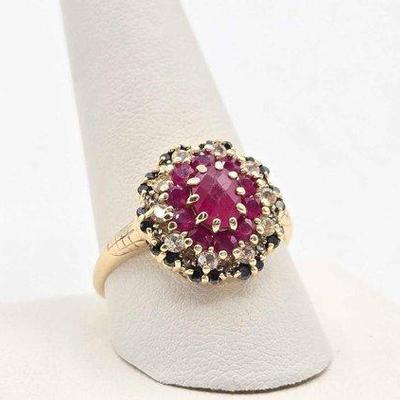 286 • 14k gold, diamond & ruby ring, 3.9g