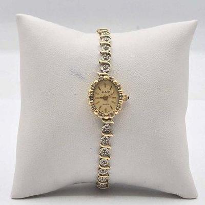 222 • 14k gold and diamond elgin watch, 12.8g