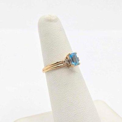 416 • 10k gold, diamond & aqua ring, 2.1g