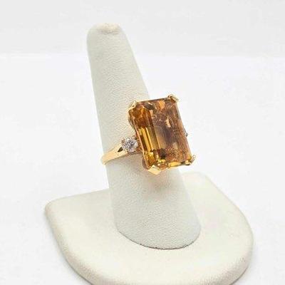 378 • 10k gold and topaz ring with semi precious stones, 8.4g