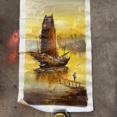 1076 • chinese junk boats painting on canvas