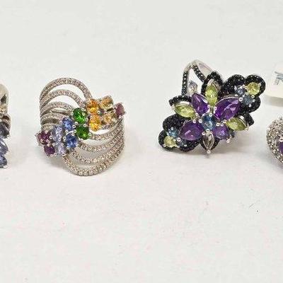 516 • sterling silver with semi precious stone rings, 26.3g