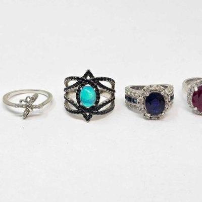 514 • sterling silver and semi precious stone rings, 32.1g