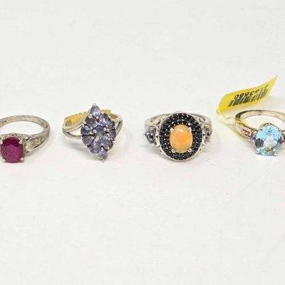 518 • sterling silver with semi precious stone rings, 21.5g