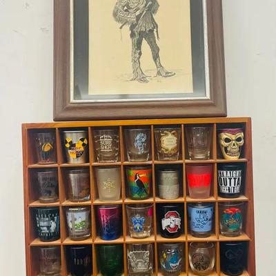 Shot Glass Collection With Framed Print By Artist “Reich” 