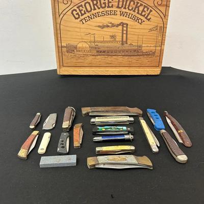 Pocketknife Mystery Lot #2 In A Vtg. George Dickel Box