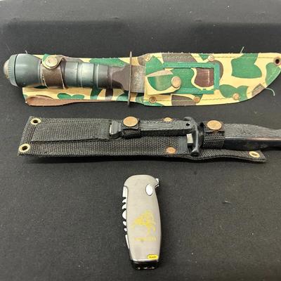 Vtg. Black Widow Dagger, Rambo-style Survival Knife & OTF Knife/lighter