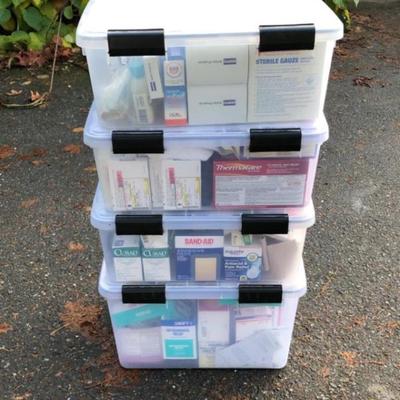 Four Bins Full Of First Aid Supplies