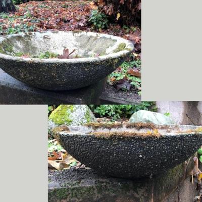 Two Half Moon Shaped Concrete Planters