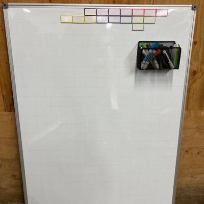Gridded White Board with Rewriteable Color Magnets and Dry Erase Pens