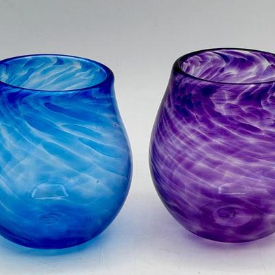 (2) Blue & Purple Glass Tumblers