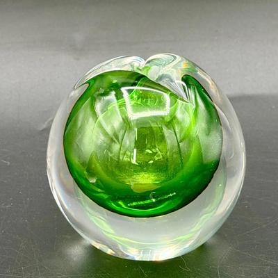 Signed Kosta Boda faceted green sommerso squat Perfume Bottle 