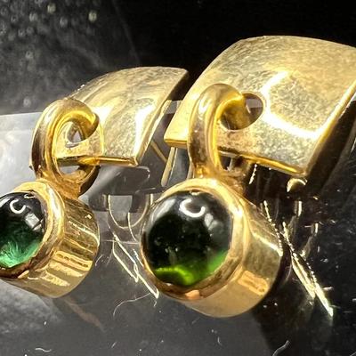 18K Gold Earrings — Green Gemstone Jewelry 