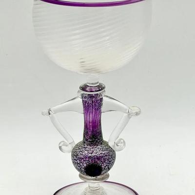 Signed Funky Art Glass Goblet-Dave & Angie