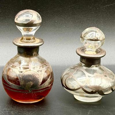 (2) Antique Perfume Bottles With Silver Overlays 
