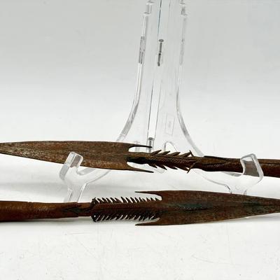 (2) Intricate Barbed Spear Heads