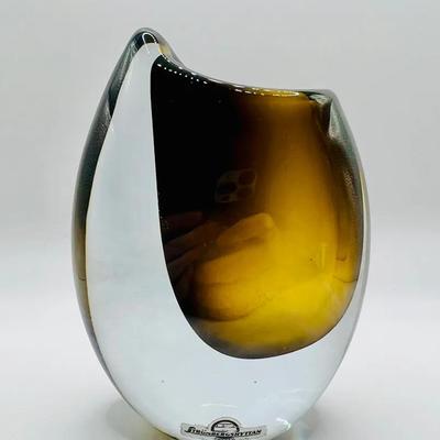 Signed & Numbered MCM Art Glass Vase — Strümbergshyttan Sweden