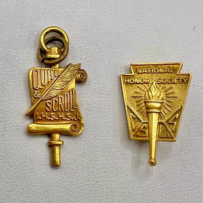 (2) 1/20 10K Gold & Gold Fill Pins ft. National Honor Society