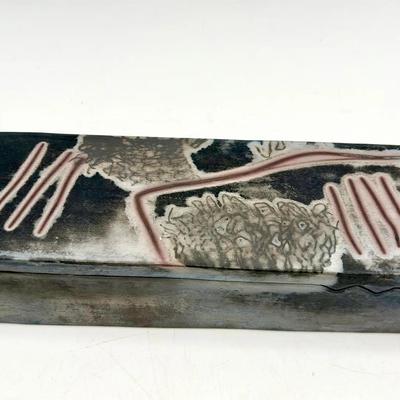 Handcrafted Raku-Style Ceramic Lidded Box – Abstract Incised Design