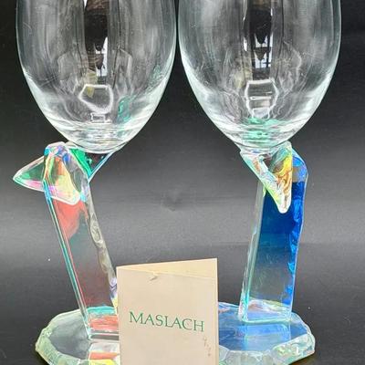 (2) Steven Maslach Dichroic Wine Glasses
