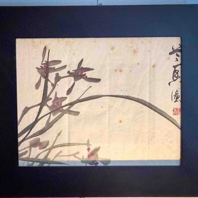 Asian Ink Painting on Rice Paper – Orchid Blossoms with Artist Seal