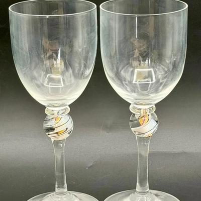 (2) Signed ‘90 Maslach Hand-Blown Art Glass Goblets 