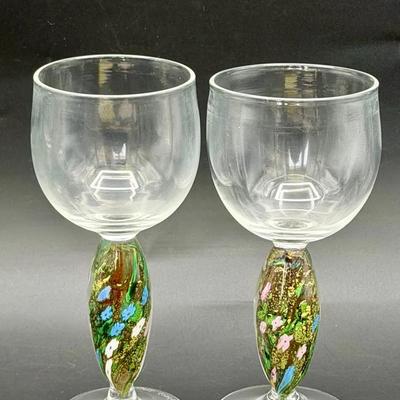 (2) Michael Trimpol Hand-Blown Art Glass Goblets – Signed ’92