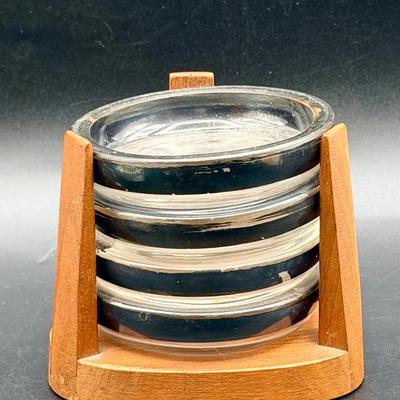 Stickered Solid American Walnut Holder & (4) Coasters