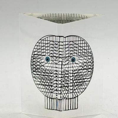 Vintage Merle Edelman Op Art Lucite Sculpture – Geometric Human Face