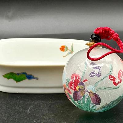 Gorgeous Floral Soap Dish & Reverse Painted Ornament 
