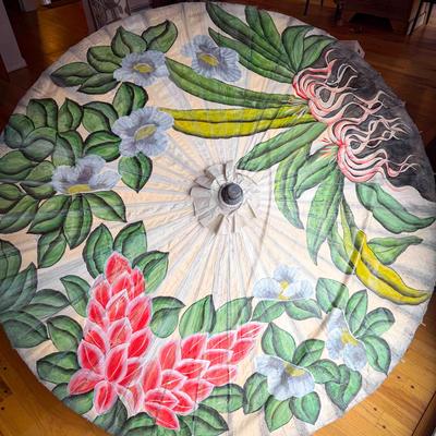 (1) Large Hand-Painted Asian Parasol – ~74" Diameter