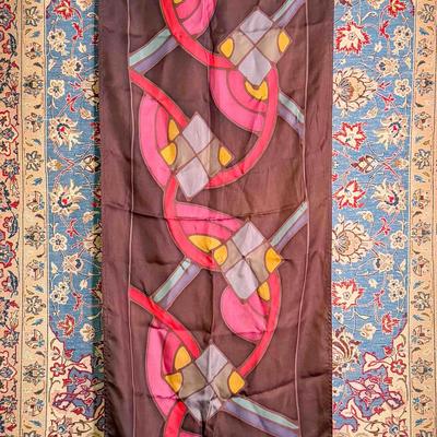Vintage Silk Scarf – Abstract Geometric Pattern (Signed)