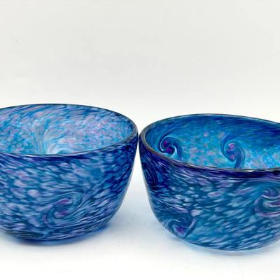 (2) “Starry Night” Style Art Glass Bowls