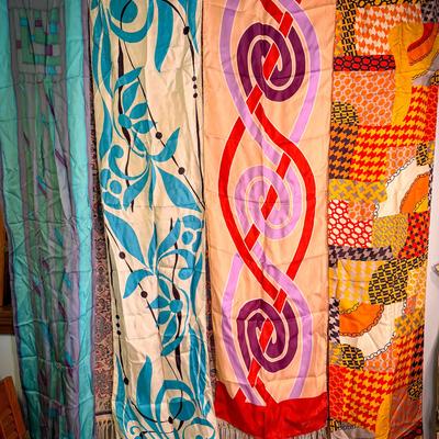 (4) Vintage Long Fashion Scarves – Mixed Abstract & Floral Designs