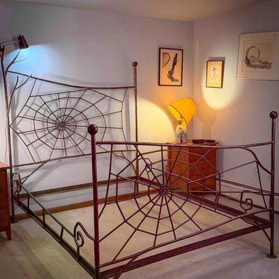 Solid Steel Spider Web Theme Queen Bed Frame