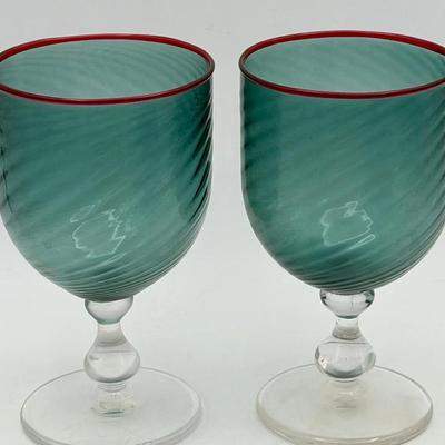 (2) Signed Turquoise Goblets