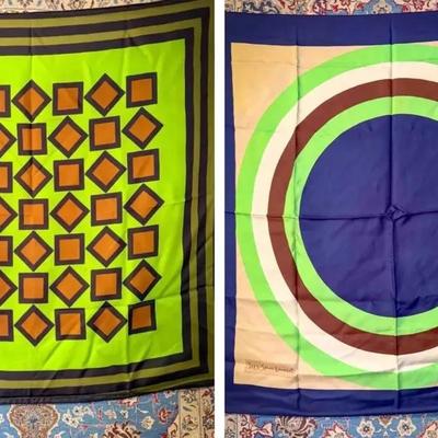 (2) Yves Saint Laurent Silk Scarves – Vintage Square Designs