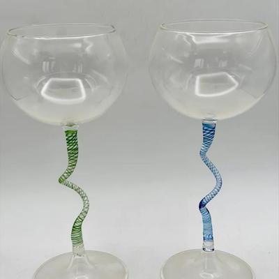 (2) Art Glass Wine Glasses