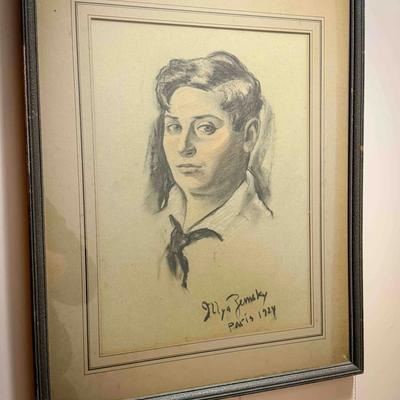 Original 1924 Portrait Drawing by Ilya Bemsky — Paris, Signed & Framed