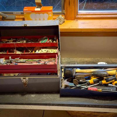 (2) Metal Toolboxes w/ Hand Tools & Hardware – Sears Craftsman & Metal Tote