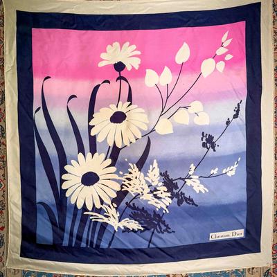 Christian Dior Silk Scarf – Blue & Pink Floral