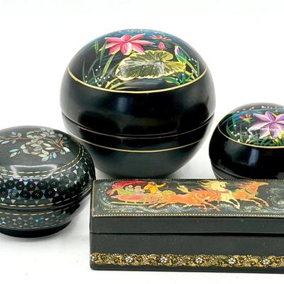 (4) Lovely Miniature Lacquer Trinket Boxes